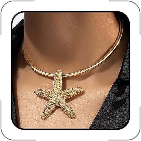 Chunky Gold Necklace Starfish Necklace for Women Summer Beach Sea Shell Necklaces Boho Starfish Pendant Choker Necklace Summer Dresses Jewelry Gift in Saudi Arabia