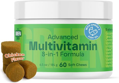 8-in-1 Advanced Multivitamin for Dogs - Omega-3, Joint & Bone Support, Skin & Coat Health - Dog Vitamins & Probiotics for Digestion - Dog Supplies Chicken Flavored 60 Soft Chews in Kuwait