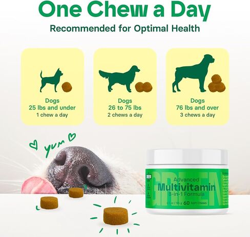 8-in-1 Advanced Multivitamin for Dogs - Omega-3, Joint & Bone Support, Skin & Coat Health - Dog Vitamins & Probiotics for Digestion - Dog Supplies Chicken Flavored 60 Soft Chews in Kuwait