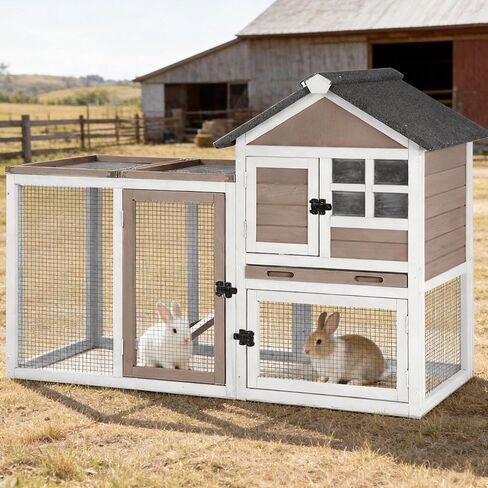 Aivituvin Two-Tier Rabbit Hutch Outdoor Bunny Cage Indoor with Weatherproof Roof Rabbit Cage with Chew-Proof Ramp and Pull-Out Tray for for Small Animals Grey in Kuwait