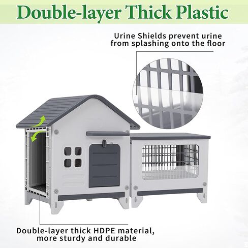 Rabbit Hutch Outdoor Indoor Plastic Waterproof Bunny Cage Enclosure Chew-Proof Rabbit House Guinea Pig Cage Pet House for Small Animals,Two Room in Kuwait