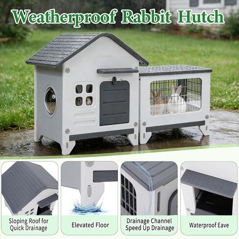 Rabbit Hutch Outdoor Indoor Plastic Waterproof Bunny Cage Enclosure Chew-Proof Rabbit House Guinea Pig Cage Pet House for Small Animals,Two Room in Kuwait