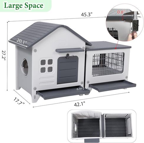 Rabbit Hutch Outdoor Indoor Plastic Waterproof Bunny Cage Enclosure Chew-Proof Rabbit House Guinea Pig Cage Pet House for Small Animals,Two Room in Kuwait