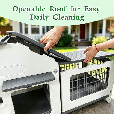Rabbit Hutch Outdoor Indoor Plastic Waterproof Bunny Cage Enclosure Chew-Proof Rabbit House Guinea Pig Cage Pet House for Small Animals,Two Room in Kuwait