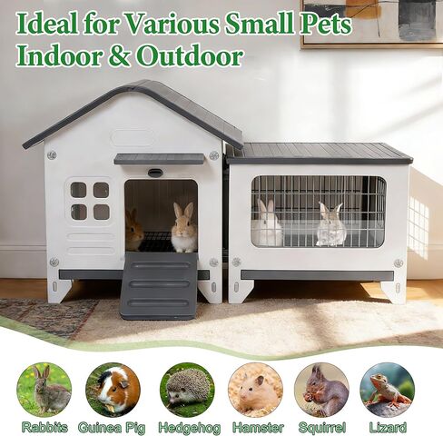 Rabbit Hutch Outdoor Indoor Plastic Waterproof Bunny Cage Enclosure Chew-Proof Rabbit House Guinea Pig Cage Pet House for Small Animals,Two Room in Kuwait