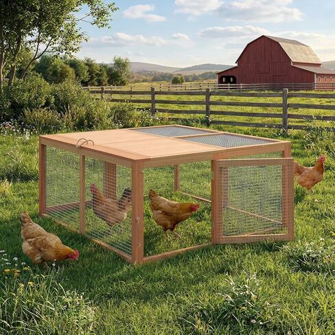 Folding Chicken Coop & Rabbit Hutch, Portable Wooden Cage with 2 Doors, Easy Setup for Indoor/Outdoor Small Animals & Poultry, Wood in Kuwait