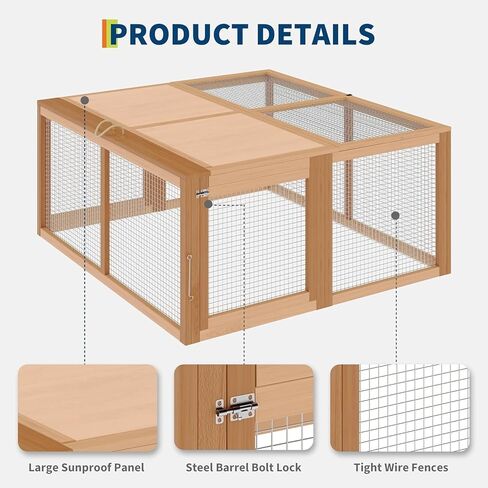 Folding Chicken Coop & Rabbit Hutch, Portable Wooden Cage with 2 Doors, Easy Setup for Indoor/Outdoor Small Animals & Poultry, Wood in Kuwait
