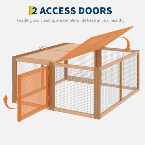 Folding Chicken Coop & Rabbit Hutch, Portable Wooden Cage with 2 Doors, Easy Setup for Indoor/Outdoor Small Animals & Poultry, Wood in Kuwait