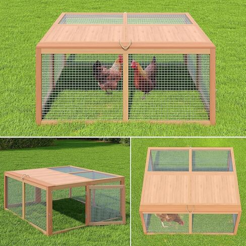 Folding Chicken Coop & Rabbit Hutch, Portable Wooden Cage with 2 Doors, Easy Setup for Indoor/Outdoor Small Animals & Poultry, Wood in Kuwait