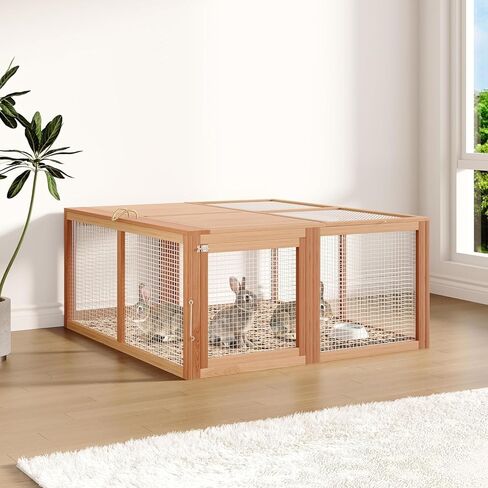 Folding Chicken Coop & Rabbit Hutch, Portable Wooden Cage with 2 Doors, Easy Setup for Indoor/Outdoor Small Animals & Poultry, Wood in Kuwait
