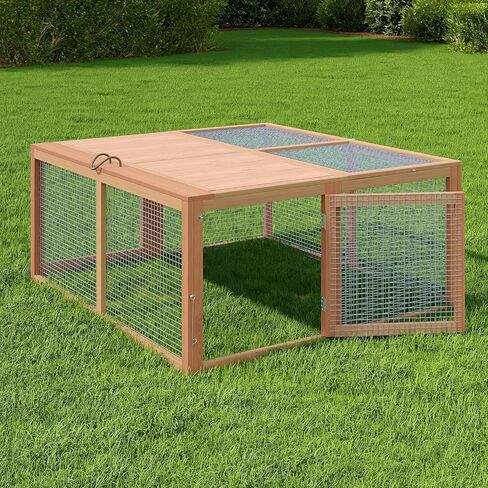 Folding Chicken Coop & Rabbit Hutch, Portable Wooden Cage with 2 Doors, Easy Setup for Indoor/Outdoor Small Animals & Poultry, Wood in Kuwait