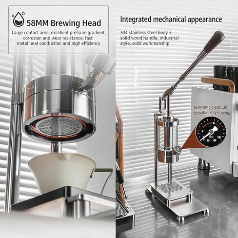 Manual Lever Portable Espresso Maker, Stainless Steel Coffee Maker, 1-16bar Pressure, 58mm Brew Head, Adjustable Pre-extraction Time, For Cappuccino, Latte, Macchiato in Kuwait