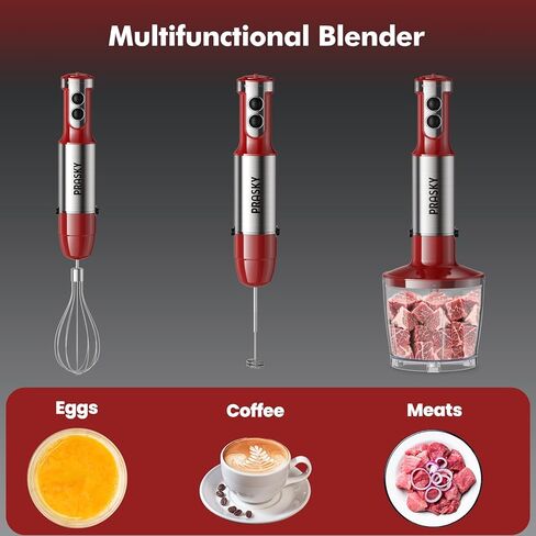 Immersion Blender Handheld 1200W, 5-in-1 Hand Blenders, 20 Speeds Hand Mixer, Stainless Steel Blades, Milk Frother Wand, Whisk, Beaker, Suitable for Kitchen, Protein Shakes and Baby Food (Red) in Kuwait