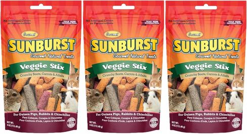 Sunburst Veggie Stix، 4 أونصة لكل منها، علاجات طبيعية ذواقة للأرانب والخنازير الغينية والشينشيلا (عبوة من 3) in Kuwait