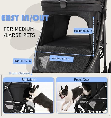 Dog Stroller for Medium Large Dogs up to 66lbs,Pet Stroller for 2 Small Dogs with Adjustable Handle & Canopy, Foldable,Storage Organizer in Kuwait