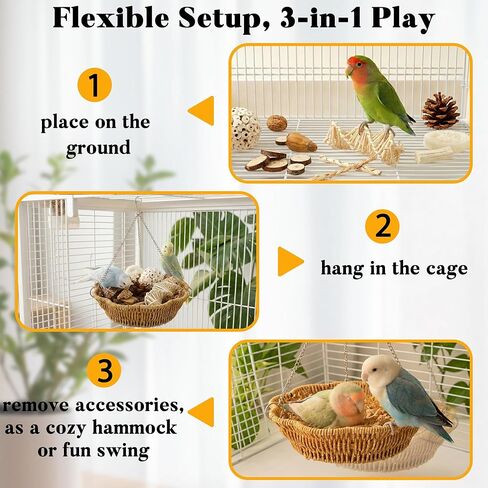 20Pcs Bird Foraging Toy Set with Hanging Basket, Natural Shredding & Chew Enrichment Toys for Parrots Cockatiels, Budgies, Parakeets, Cage or Floor Puzzle Foraging Toys for Mental Stimulation in Kuwait