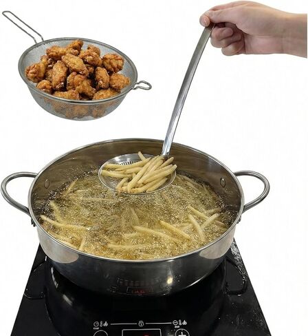 Saltlas 4.4Qt/4.2L Deep Fryer Pot with Basket and Strainer Spoon, 304 Stainless Steel Fish Frying Pot for Seafood, Chicken, French Fries, Japanese Tempura in Kuwait