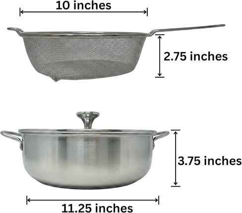 Saltlas 4.4Qt/4.2L Deep Fryer Pot with Basket and Strainer Spoon, 304 Stainless Steel Fish Frying Pot for Seafood, Chicken, French Fries, Japanese Tempura in Kuwait