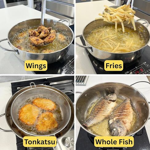 Saltlas 4.4Qt/4.2L Deep Fryer Pot with Basket and Strainer Spoon, 304 Stainless Steel Fish Frying Pot for Seafood, Chicken, French Fries, Japanese Tempura in Kuwait