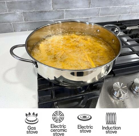 Saltlas 4.4Qt/4.2L Deep Fryer Pot with Basket and Strainer Spoon, 304 Stainless Steel Fish Frying Pot for Seafood, Chicken, French Fries, Japanese Tempura in Kuwait