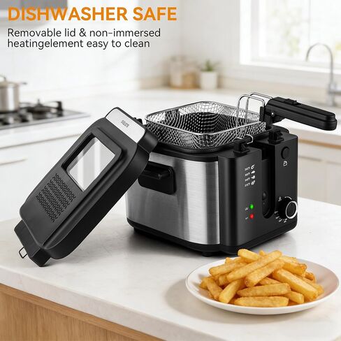 Prikoi Electric Deep Fryer with Basket,1500W Adjustable Temperature Deep Fryers for Home Use,Removable Lid and 2.5L Non-Stick Inner Pot Easy to Clean in Kuwait