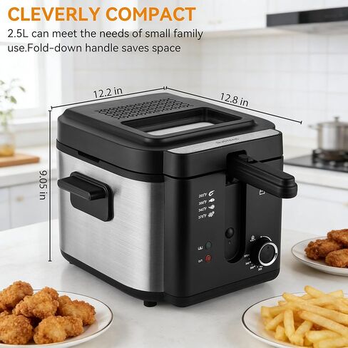 Prikoi Electric Deep Fryer with Basket,1500W Adjustable Temperature Deep Fryers for Home Use,Removable Lid and 2.5L Non-Stick Inner Pot Easy to Clean in Kuwait