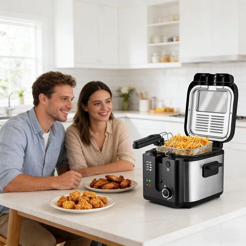 Prikoi Electric Deep Fryer with Basket,1500W Adjustable Temperature Deep Fryers for Home Use,Removable Lid and 2.5L Non-Stick Inner Pot Easy to Clean in Kuwait