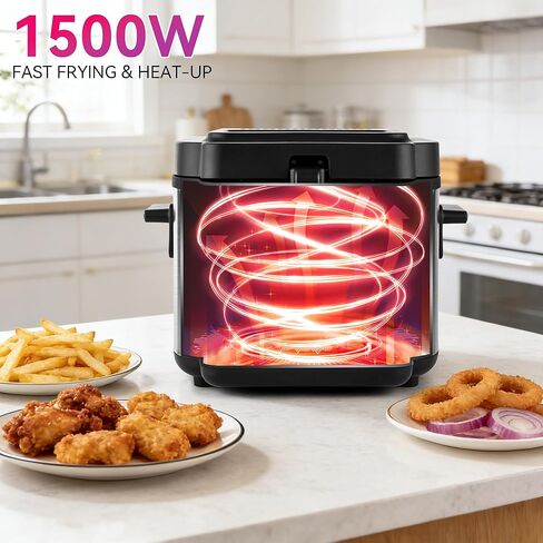 Prikoi Electric Deep Fryer with Basket,1500W Adjustable Temperature Deep Fryers for Home Use,Removable Lid and 2.5L Non-Stick Inner Pot Easy to Clean in Kuwait