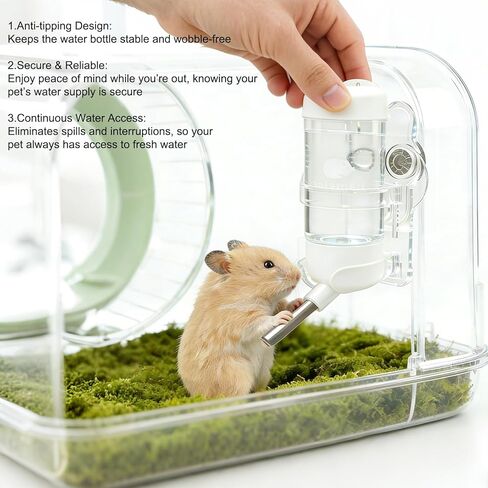 Magnetic Hamster Water Bottle Holder with 80ml Water Bottle & Feeding Bowl, Adjustable Height & Drop-Resistant, for Hamsters Gerbils Mice Small Pets（1.8in X 2.4 in X 3.9 in） in Kuwait