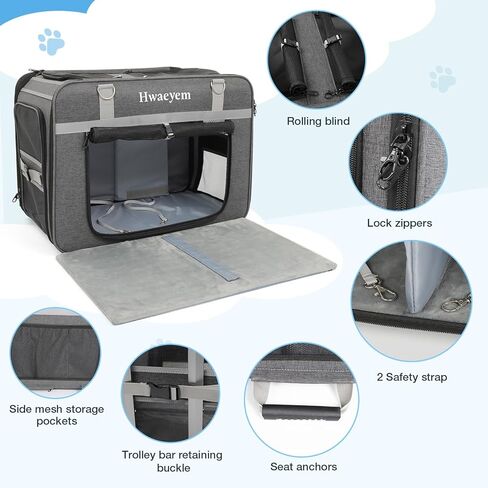 Rolling Cat Carrier for 2 Cats, 24" Large Capacity Pet Carrier with Wheels for Pets up to 40 lbs, Double Compartment Dog Travel Bag with Removable Divider & Telescopic Handle, Foldable(Black, 24inch) in Kuwait