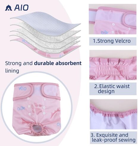 حفاضات للكلاب من AIO (عبوة من 3 قطع)، أغطية صغيرة ومتوسطة وكبيرة عالية الامتصاص وقابلة لإعادة الاستخدام، حفاضات للكلاب للسيدات in Kuwait
