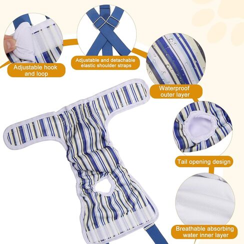 Washable Female Dog Diapers with Suspender, Reusable Dog Diapers Absorbent Leakproof(Striped Blue/Tie-Dye Light Blue XS, 2Pcs), Intended for Female in Heat Cycle in Saudi Arabia
