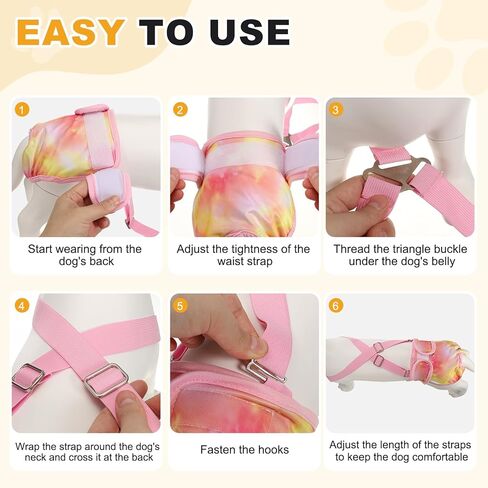 Washable Female Dog Diapers with Suspender, Reusable Dog Diapers Absorbent Leakproof(Striped Blue/Tie-Dye Light Blue XS, 2Pcs), Intended for Female in Heat Cycle in Saudi Arabia