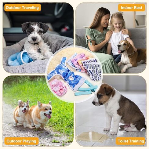 Washable Female Dog Diapers with Suspender, Reusable Dog Diapers Absorbent Leakproof(Striped Blue/Tie-Dye Light Blue XS, 2Pcs), Intended for Female in Heat Cycle in Saudi Arabia