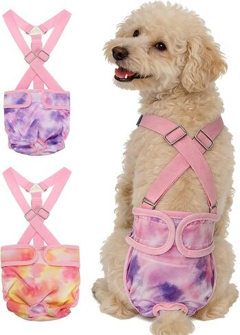 Washable Female Dog Diapers with Suspender, Reusable Dog Diapers Absorbent Leakproof(Striped Blue/Tie-Dye Light Blue XS, 2Pcs), Intended for Female in Heat Cycle in Saudi Arabia