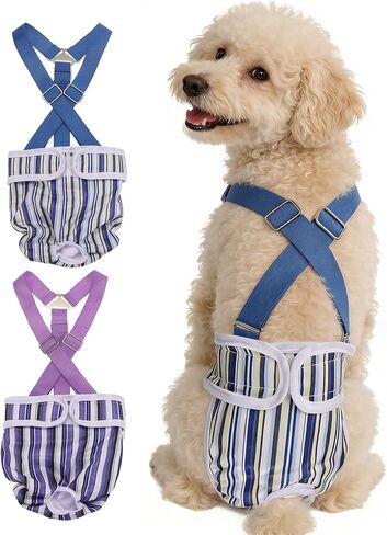 Washable Female Dog Diapers with Suspender, Reusable Dog Diapers Absorbent Leakproof(Striped Blue/Tie-Dye Light Blue XS, 2Pcs), Intended for Female in Heat Cycle in Saudi Arabia