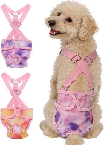 Washable Female Dog Diapers with Suspender, Reusable Dog Diapers Absorbent Leakproof(Striped Blue/Tie-Dye Light Blue XS, 2Pcs), Intended for Female in Heat Cycle in Saudi Arabia