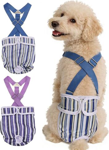 Washable Female Dog Diapers with Suspender, Reusable Dog Diapers Absorbent Leakproof(Striped Blue/Tie-Dye Light Blue XS, 2Pcs), Intended for Female in Heat Cycle in Saudi Arabia