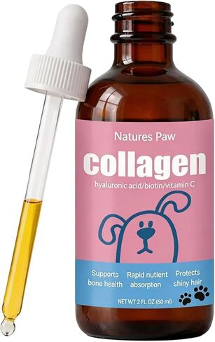 كولاجين سائل من Natures Paw للكلاب، البيوتين، حمض الهيالورونيك وفيتامين C، دعم الورك والمفاصل، بشرة وفرو صحيين - 60 مل in Kuwait