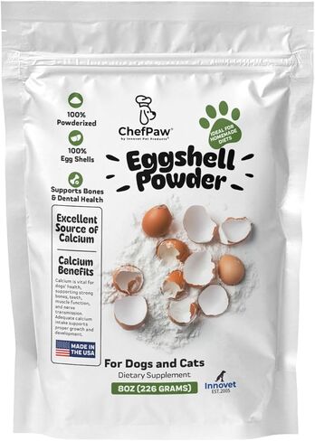 مسحوق قشر البيض ChefPaw للكلاب بحجم 8 أونصة - مكمل كالسيوم طبيعي لصحة العظام - وصول مجاني إلى تطبيق التغذية Chefpaw - مسحوق 100% - آمن للأنظمة الغذائية المنزلية والأطعمة الخام للكلاب in Kuwait