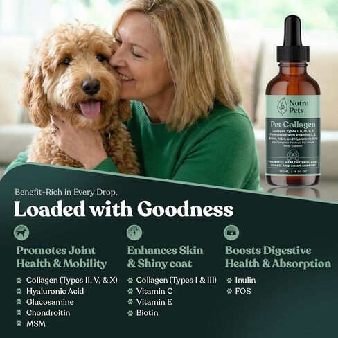 Premium Liquid Collagen for Dogs & Cats | 5 Types of Collagen (I, II, III, V, X) | Supports Skin, Coat, Hips, Joints, & Bones | Allergy and Itch Relief | Biotin, Hyaluronic Acid, Vitamin C in Kuwait