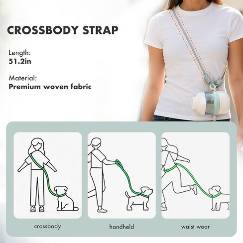 3 in 1 Dog Water Bottle with Crossbody Strap & Retractable Leash, Portable Dog Travel Water Bottle with Treat & Poop Bag Dispenser for Small Dogs Walking Hiking(Off-White) in Saudi Arabia