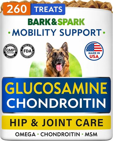 BARK&SPARK Glucosamine Treats for Dogs - Complete Hip and Joint Supplement for Dogs w/Glucosamine, Chondroitin, MSM - Mobility, Flexibility & Comfort Aid - All Breeds & Ages - 260Ct in Kuwait
