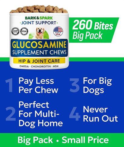 BARK&SPARK Glucosamine Treats for Dogs - Complete Hip and Joint Supplement for Dogs w/Glucosamine, Chondroitin, MSM - Mobility, Flexibility & Comfort Aid - All Breeds & Ages - 260Ct in Kuwait