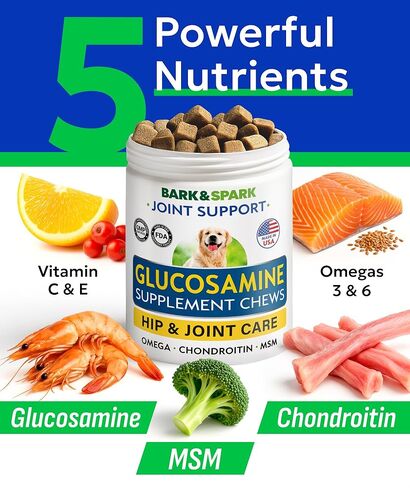 BARK&SPARK Glucosamine Treats for Dogs - Complete Hip and Joint Supplement for Dogs w/Glucosamine, Chondroitin, MSM - Mobility, Flexibility & Comfort Aid - All Breeds & Ages - 260Ct in Kuwait