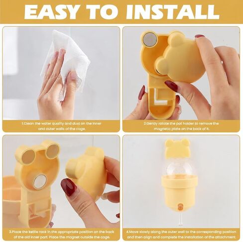 Magnetic Hamster Water Bottle, 3.7 oz Glass Small Pet Water Dispenser with Quiet Vacuum Nozzle, Drop-Resistant Holder for Cage or Glass Tank, for Hamsters, Gerbils and Mice(Yellow) in Kuwait