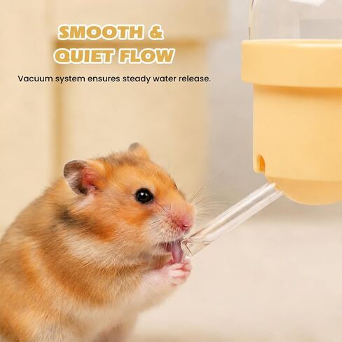 Magnetic Hamster Water Bottle, 3.7 oz Glass Small Pet Water Dispenser with Quiet Vacuum Nozzle, Drop-Resistant Holder for Cage or Glass Tank, for Hamsters, Gerbils and Mice(Yellow) in Kuwait