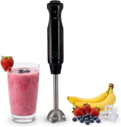 خلاط غمر WILLOW Eco Series 5 سرعات محمول، قوي وهادئ، خلاط كهربائي بقوة 500 واط مع وضع توربو وقاعدة قابلة للإزالة، خلاط يدوي للحساء والعصائر، 304 ستانلس ستيل - أسود in Kuwait