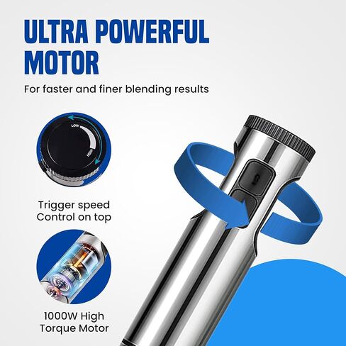 TEGH 4-in-1 Immersion Hand Blender Set - 800W Powerful Stainless Steel Stick Blender with Whisk, Chopper and Beaker - 8-Speed Handheld Blender for Smoothies, Soup, Baby Food and Puree in Kuwait
