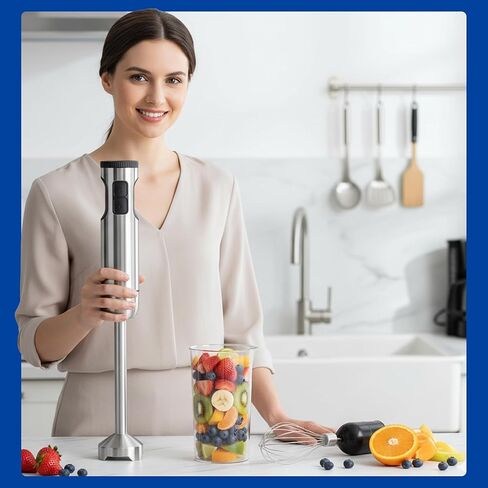 TEGH 4-in-1 Immersion Hand Blender Set - 800W Powerful Stainless Steel Stick Blender with Whisk, Chopper and Beaker - 8-Speed Handheld Blender for Smoothies, Soup, Baby Food and Puree in Kuwait